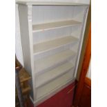 A grey painted pine freestanding open bookshelf, w.97.5cm