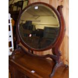 A circa 1900 mahogany bevelled oval swing dressing table mirror, width 70cm
