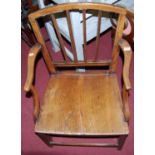 A pair of 19th century mahogany bar back scroll armchairs, together with a 19th century East Anglian