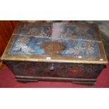 A 19th century Continental floral polychrome painted pine hinge top blanket box, width 84cmCondition