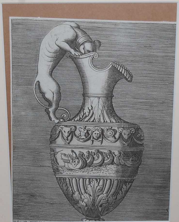 Enea Vico (1523-1567) - Ewer with handle fashioned as a dog, engraving dated 1543 on laid paper,
