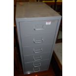 A grey painted steel six-drawer low tool chest, w.28cm