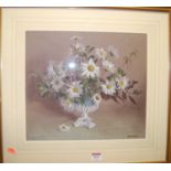 Lawrence Hardy - Daisies and Fuchsias in a pedestal bowl, pastel, signed lower right, 31 x 35cm,