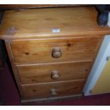 A modern pine low round cornered three drawer chest, width 53.5cm