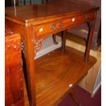 A 19th century mahogany fold over tea table, having single long frieze drawer, rear gateleg action