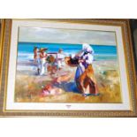 Contemporary school - African beach scene, oil on canvas, 45 x 60cm