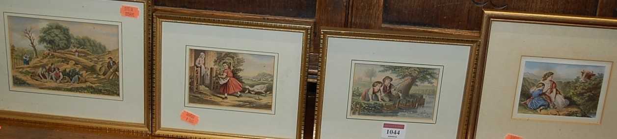 Five various Kronheim Baxter prints, to include the Goose-chase, the Pet Rabbits, Two Fishermen, and