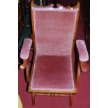 An Edwardian mahogany and upholstered X-frame armchair, together with an early 20th century elm