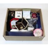 A box of miscellaneous costume jewellery to include continental silver bracelets, sterling silver