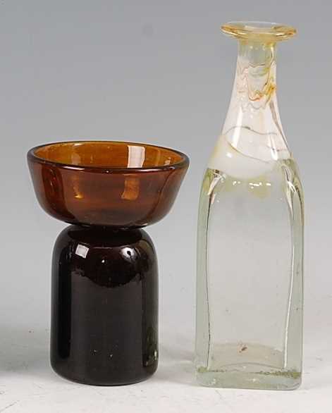 George Elliott (1933-1998) - Bacon's Barn, Suffolk 1970, an amber coloured art glass vase, signed,