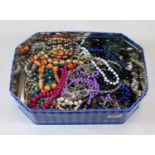 A box of modern costume jewellery, to include faux pearl and beaded necklaces