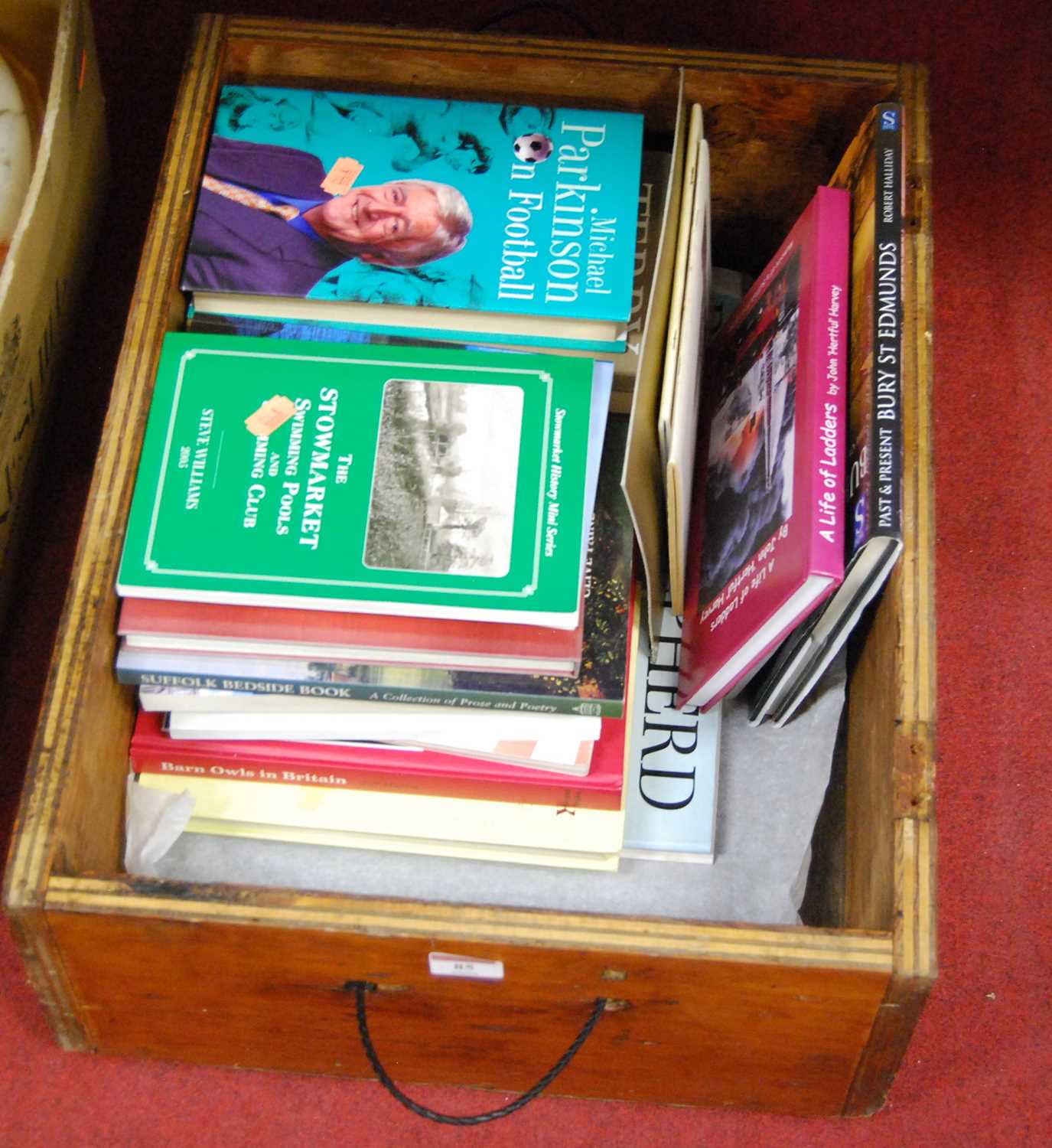 A box of mixed signed books to include Robert Halliday - Bury St Edmunds Past & Present, Michael