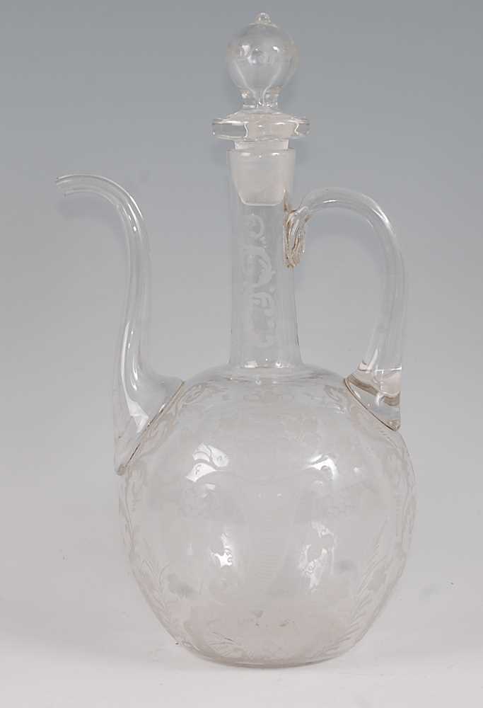 An Ottoman Empire style glass ewer and stopper, having elongated spout and high loop handle, all- - Bild 3 aus 3