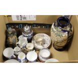 One box of mixed china ware to include Chinese influence vase. 19th century cups and saucers,