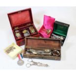 A box of miscellaneous items to include George V and Queen Mary 1935 Coronation medal, silver curb