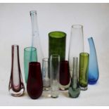Two boxes of miscellaneous glassware, to include studio glass vases in various colourways