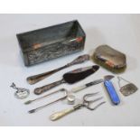 A small collection of miscellaneous items, to include a silver clad and blue guilloche enamelled