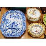 A 19th century transfer decorated blue & white meat dish, together with various other 19th century