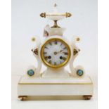 A 19th century 8-day alabaster mantel clock, the dial showing gilt Roman numerals, the cased
