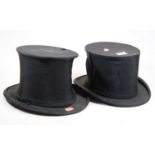 A vintage black folding top hat, bearing label for Woodrow, 46 Piccaddilly, London, together with