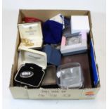 A box of miscellaneous costume jewellery to include Wedgwood black jasper ware and white metal