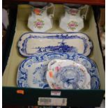 A box of mixed ceramics to include a Royal Doulton Norfolk pattern dish