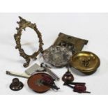 A small collection of miscellaneous items, to include a pocket knife, pressed brass photograph frame