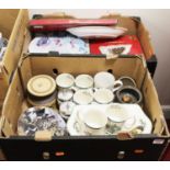 Two boxes of miscellaneous china, to include Spode tablewares in the Christmas Tree pattern,