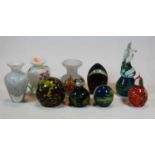 A collection of Mdina glass paperweights, vases etc (9)