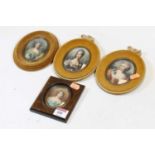 Continental school, 20th century, a set of three portrait miniatures, each of a lady in three-