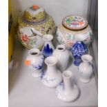 Assorted modern Chinese blue & white bottle vases, together with ginger jar and cover, and one other