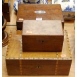 A 19th century rosewood mother of pearl inlaid box width 25cm, together with a 19th century walnut