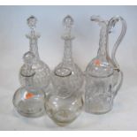 A pair of early 20th century cut lead glass decanters, together with various other glassware