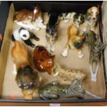 A box of mixed porcelain animal figurs to include West German and Royal Doulton examples