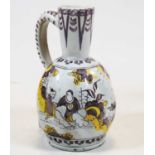 An 18th century Frankfurt polychrome decorated jug, 19.5cmCondition report: Restored to the rim.