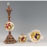 A Moorcroft Hibiscus pattern pottery table lamp, having globe shaped column being floral and