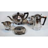 Sundry plated wares, to include Art Deco three-piece tea set, Mappin & Webb hot water pot etc
