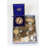 A small collection of miscellaneous items, to include George V silver fob medals, Pulsar quartz