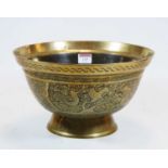 A Chinese brass bowl, decorated with a dragon and bird, 6 character mark within a dragon border to