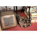 A late Victorian carved oak coal purdonium with shovel; together with four early 20th century wooden