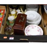 A box of mixed ceramics to include Vienna porcelain and coffee cans & saucers, and a reproduction