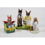 A Royal Doulton Bunnikins group Jack & Jill Bunnikins in box; and two others being Bedtime Bunnikins