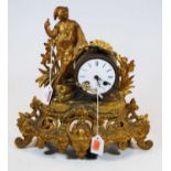 A late 19th century gilt metal figural mantel clock, height 33cm