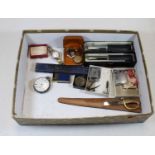 A box of miscellaneous items, to include a late Victorian silver cased keywind open faced pocket