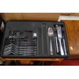 A WMF Cromargan stainless steel five-place setting cutlery set, in box; together with a modern