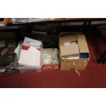Three boxes of miscellaneous stamps, loose stamps, collectors cards, etc