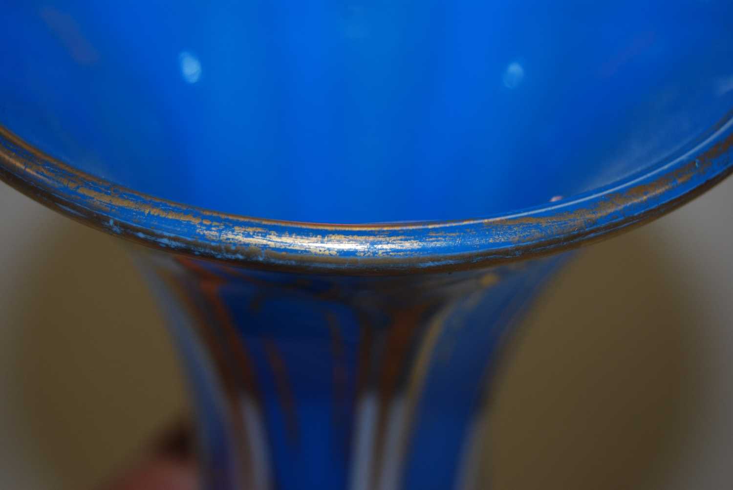 A late 19th century Bohemian blue overlaid vase with gilded decoration, height 30cmCondition report: - Bild 2 aus 13