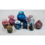 A collection of Mdina and Mdina type glass specimen vases, the largest height 14cm (9)