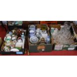 Three boxes containing a collection of glassware and ceramics to include a Victorian porcelain cup