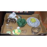 A box of miscellaneous items, to include Carltonware leaf dish, preserve pot and cover, parian style